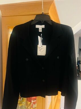 By Design Black Cropped Notch-Lapel Blazer